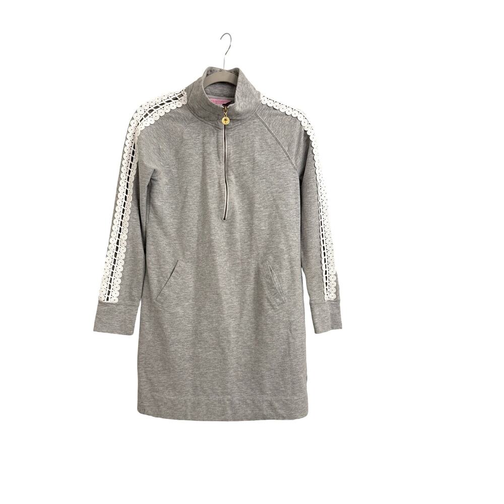 Lilly Pulitzer Skipper Pullover Gray Lace Detail Sweatshirt Dress Size XS